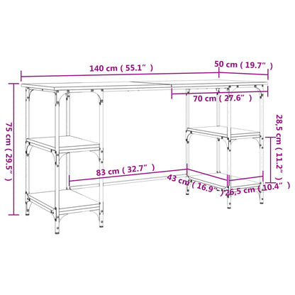 vidaXL Schreibtisch Räuchereiche 140x50x75 cm Metall Holzwerkstoff