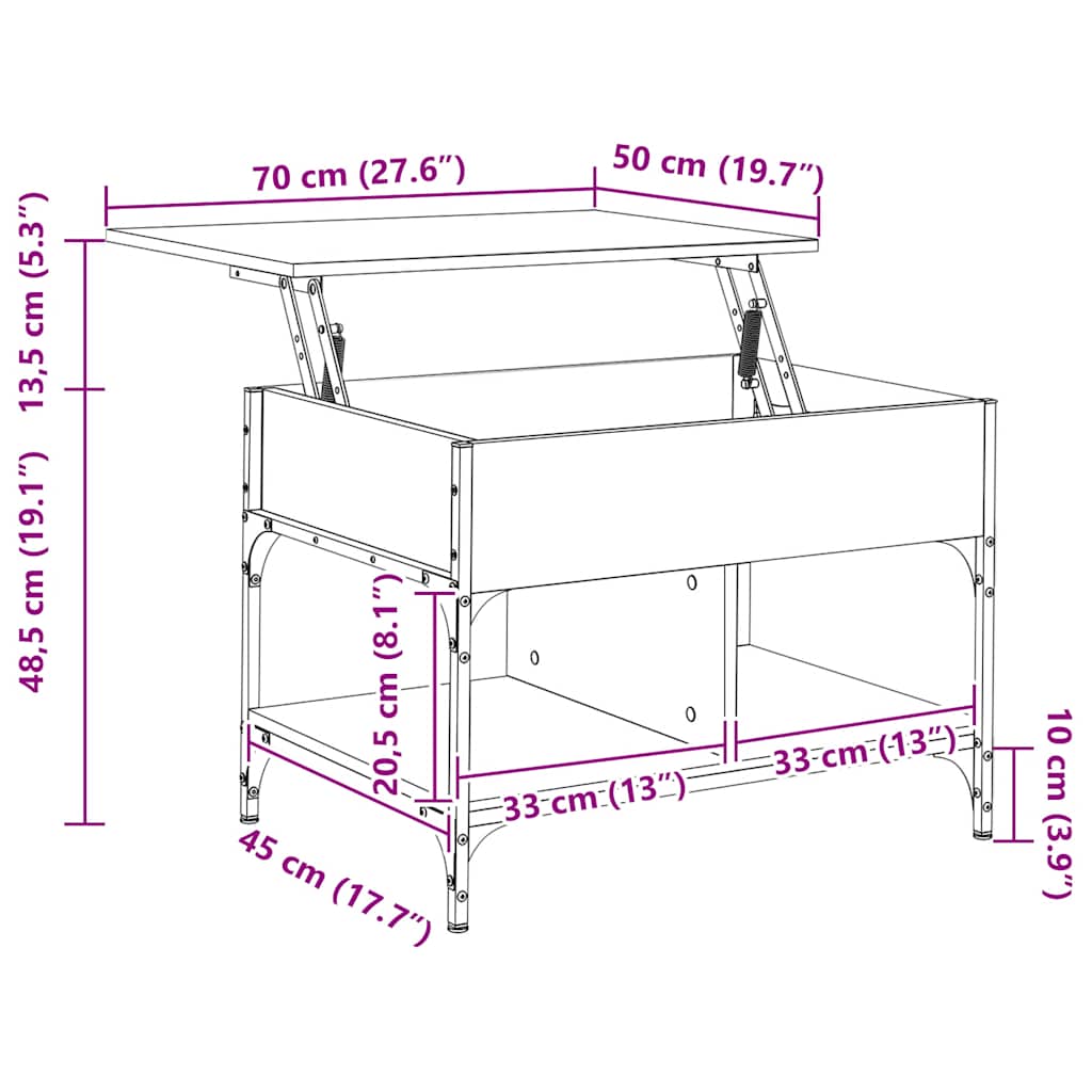 vidaXL Couchtisch Braun Eichen-Optik 70x50x50 cm Holzwerkstoff Metall