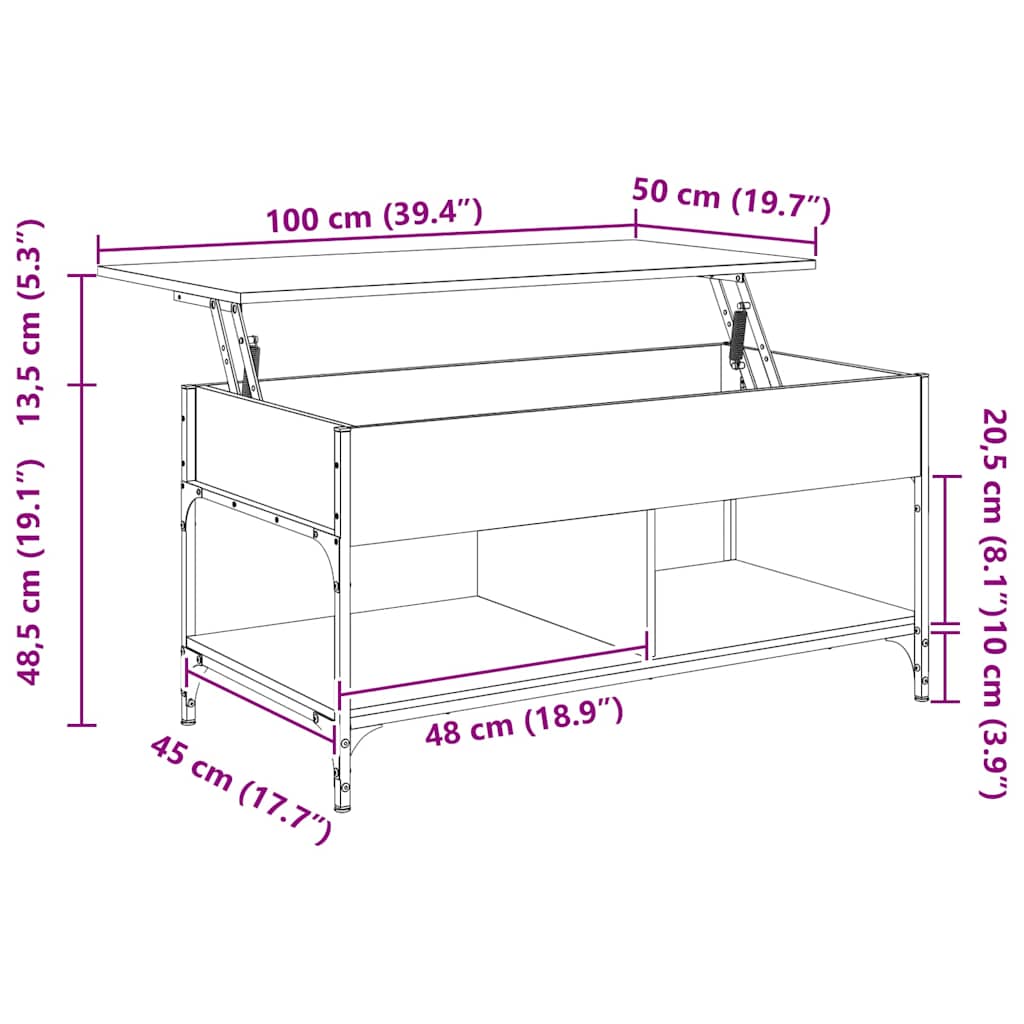 vidaXL Couchtisch Grau Sonoma 100x50x50 cm Holzwerkstoff und Metall