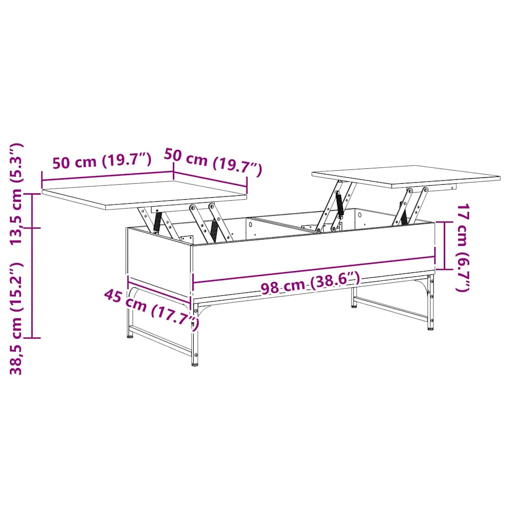 vidaXL Couchtisch Räuchereiche 100x50x40 cm Holzwerkstoff und Metall