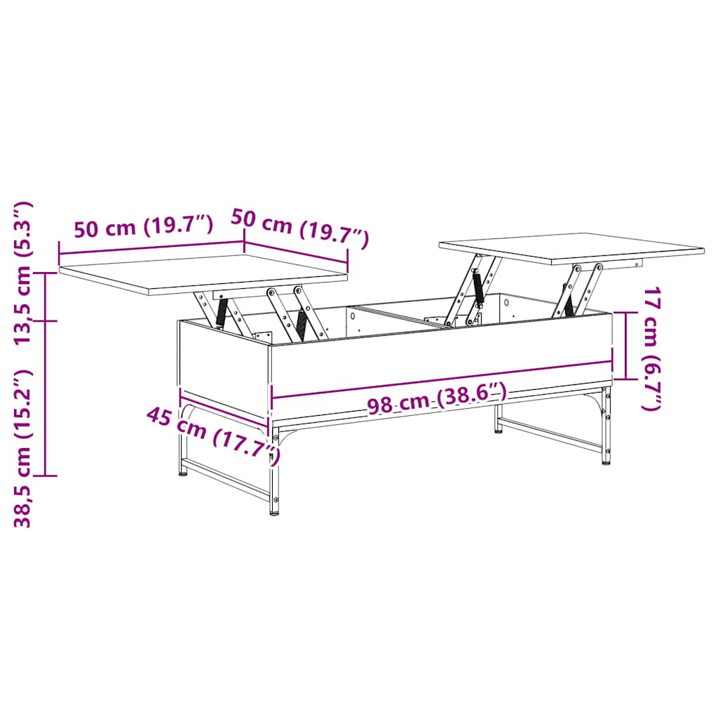vidaXL Couchtisch Braun Eichen-Optik 100x50x40 cm Holzwerkstoff Metall