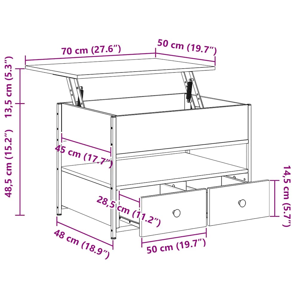 vidaXL Couchtisch Räuchereiche 70x50x50 cm Holzwerkstoff und Metall