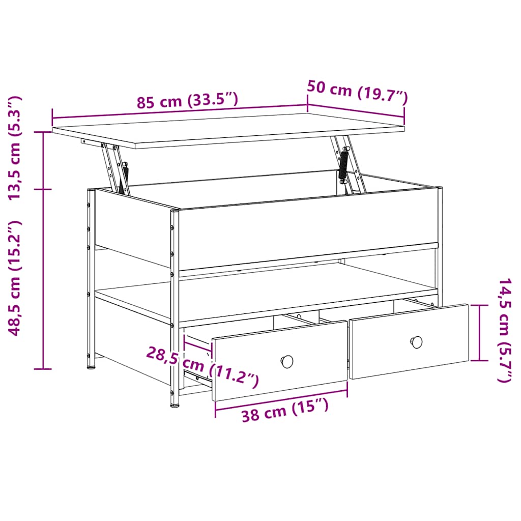 vidaXL Couchtisch Sonoma-Eiche 85x50x50 cm Holzwerkstoff und Metall