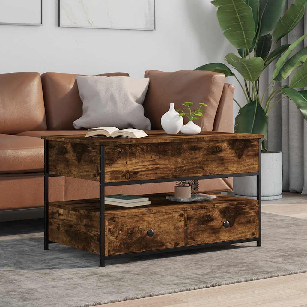 vidaXL Table basse chêne fumé 85x50x50 cm, bois d'ingénierie et métal