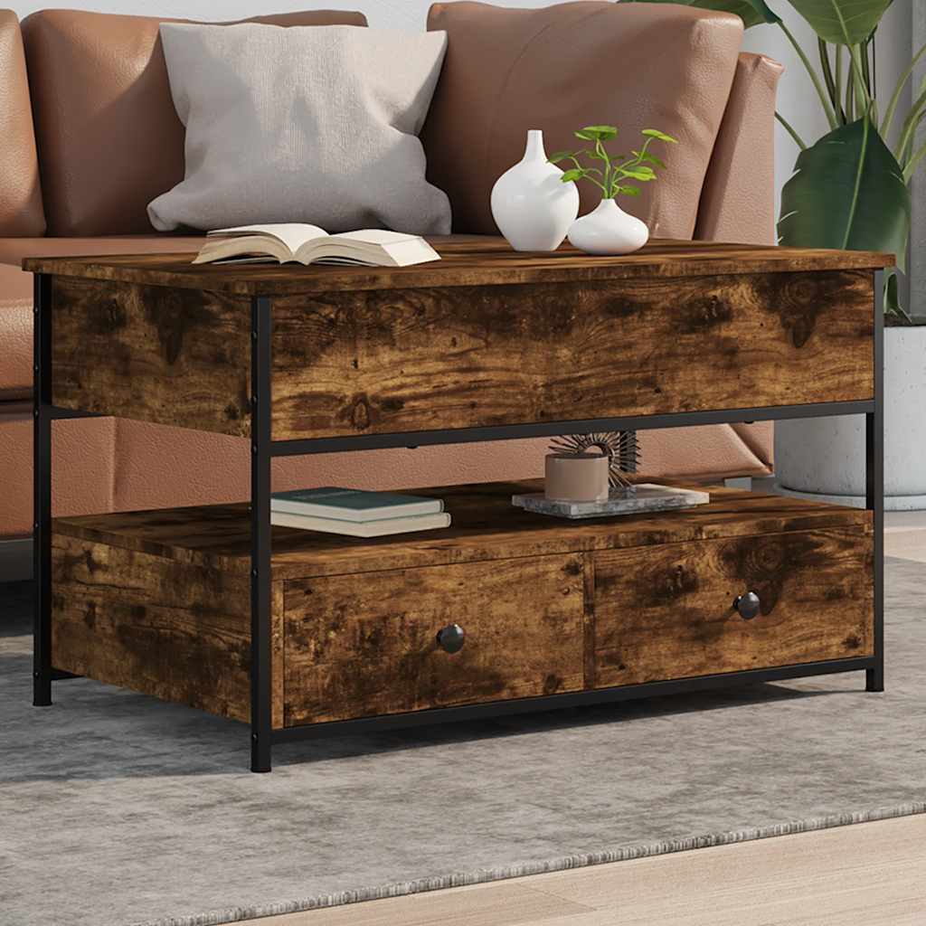 vidaXL Table basse chêne fumé 85x50x50 cm, bois d'ingénierie et métal
