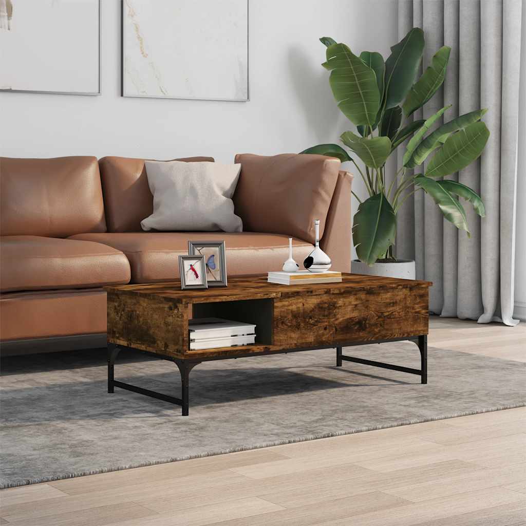 vidaXL Table basse chêne fumé 100x50x35 cm bois d'ingénierie et métal