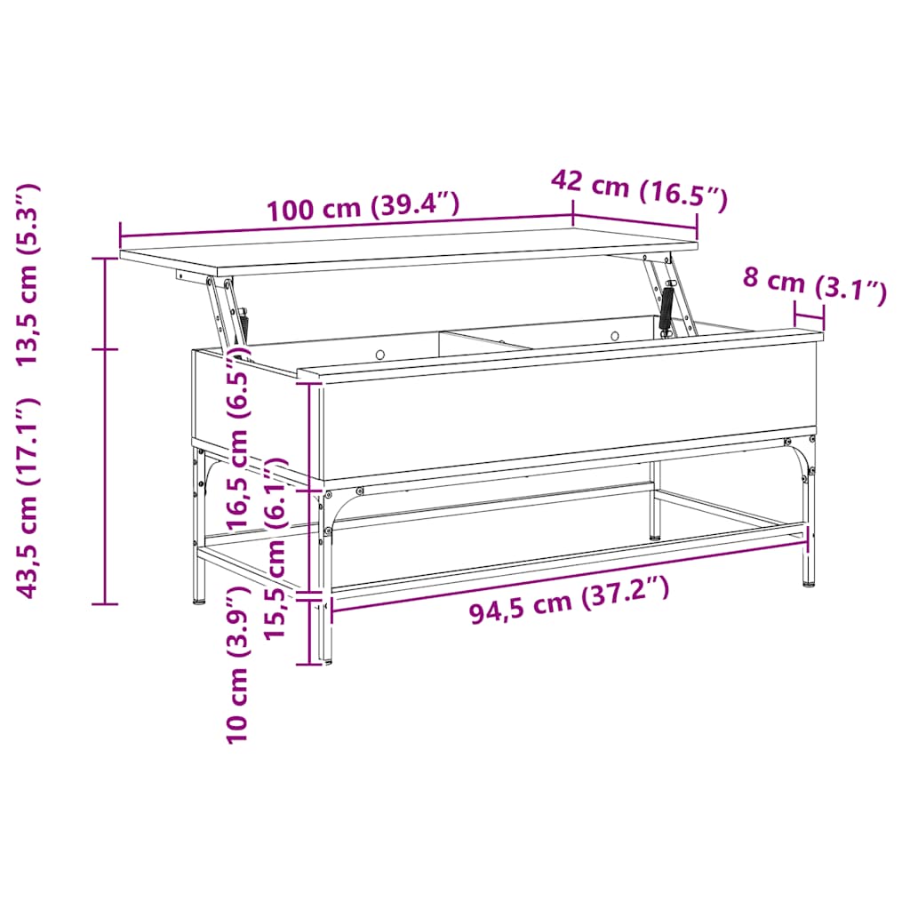vidaXL Couchtisch Braun Eichen-Optik 100x50x45 cm Holzwerkstoff Metall