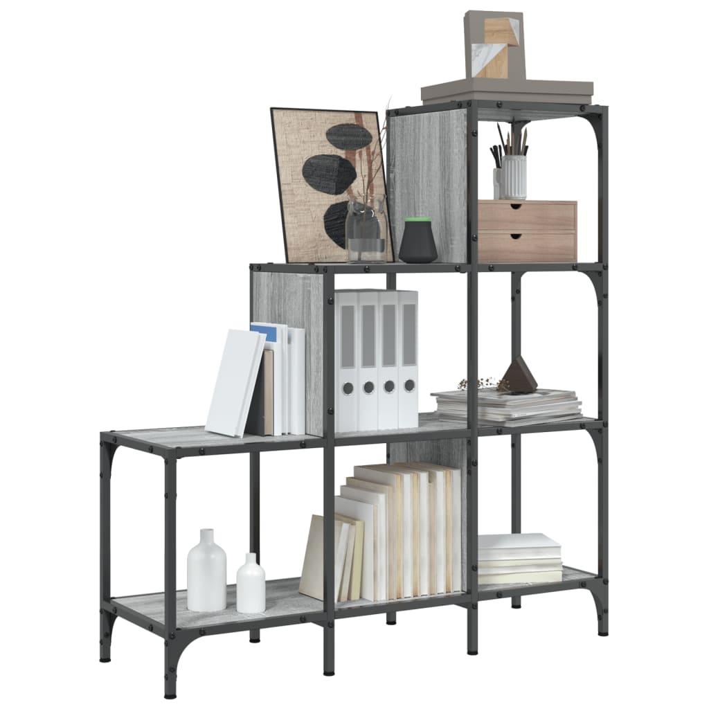 vidaXL Bücherregal Grau Sonoma 92x30x102 cm Holzwerkstoff und Metall