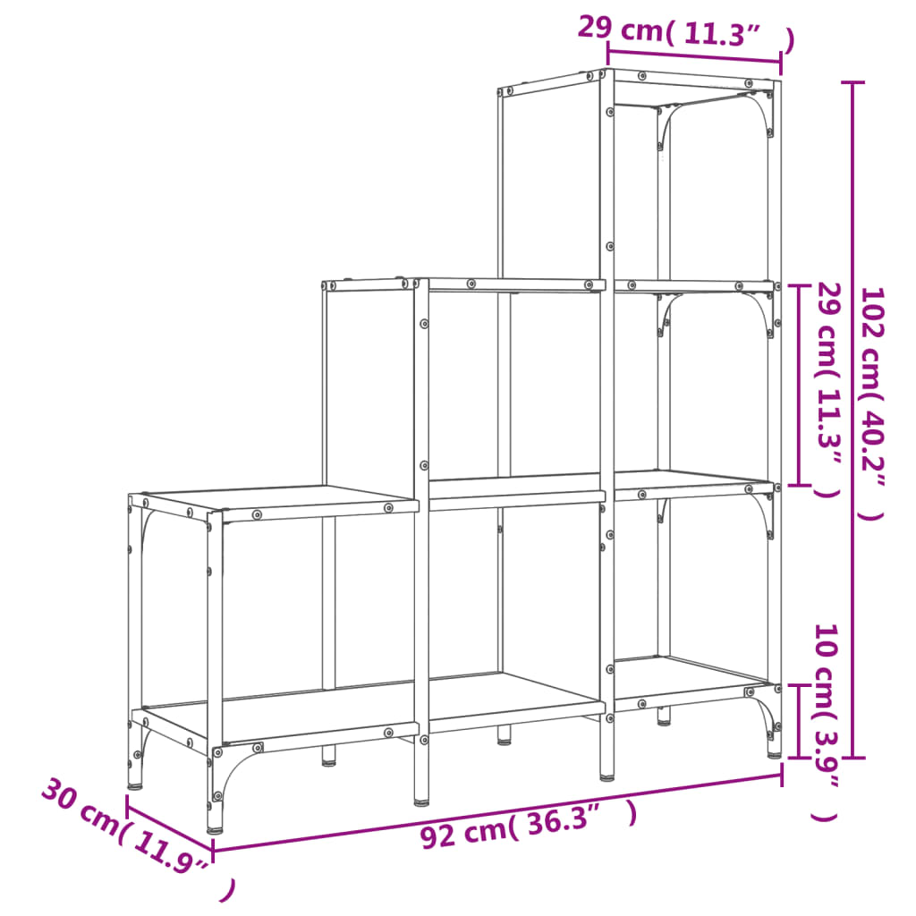 vidaXL Bücherregal Grau Sonoma 92x30x102 cm Holzwerkstoff und Metall