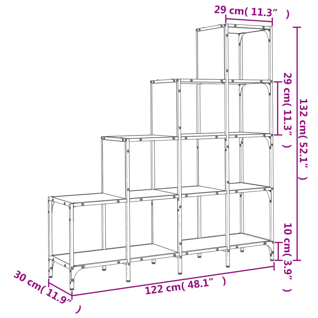 vidaXL Bücherregal Grau Sonoma 122x30x132 cm Holzwerkstoff und Metall