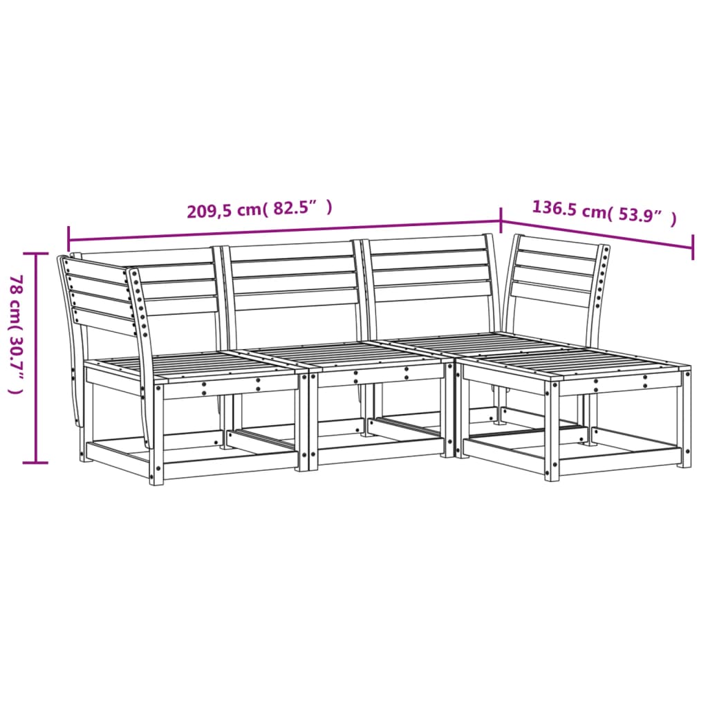 vidaXL Ensemble de mobilier de jardin 4 pcs Blanc Bois de pin massif