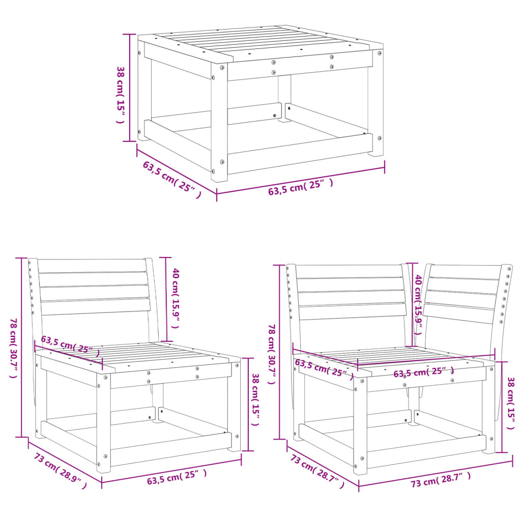 vidaXL Ensemble de mobilier de jardin 4 pcs Blanc Bois de pin massif