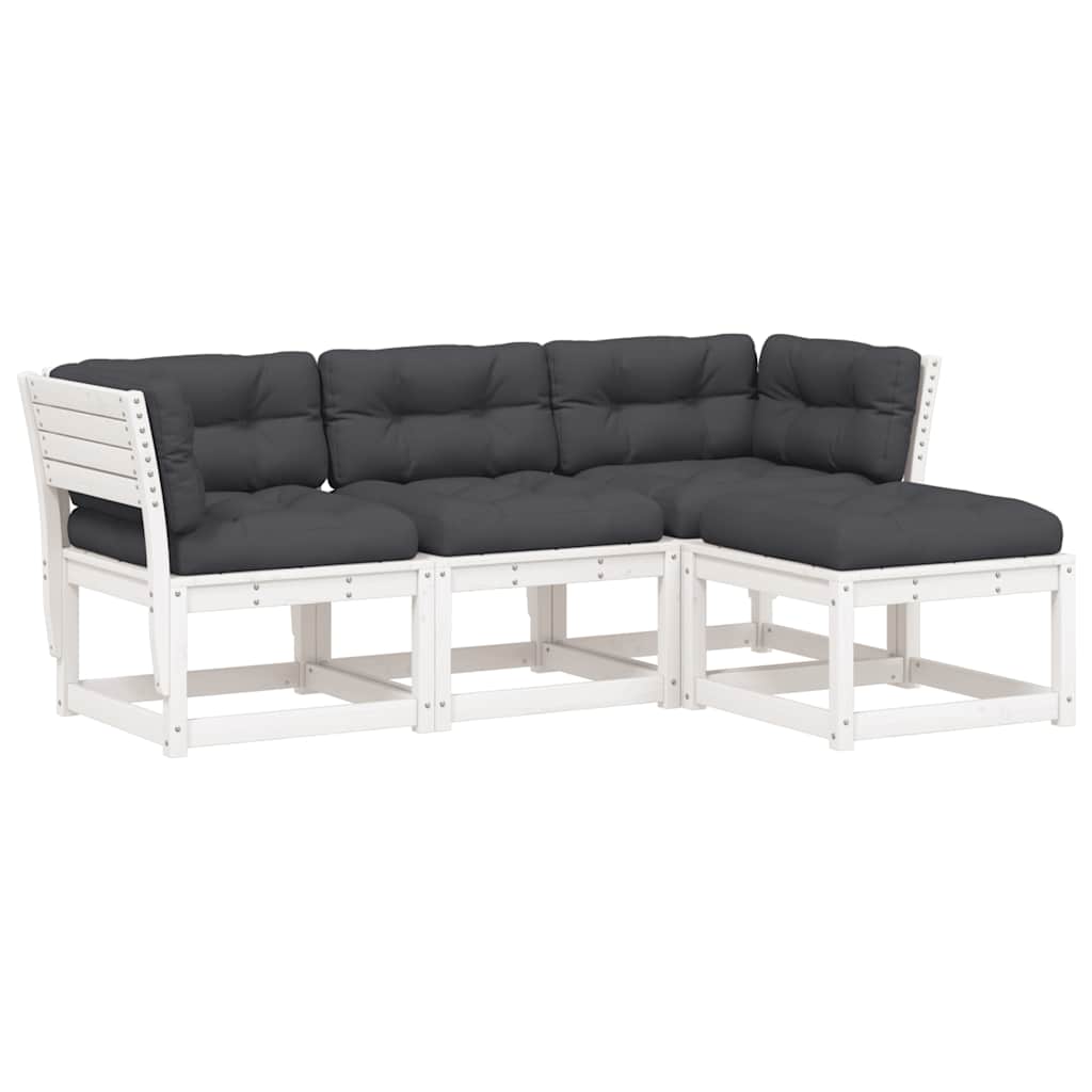 vidaXL 4-tlg. Garten-Lounge-Set mit Kissen Weiß Massivholz Kiefer
