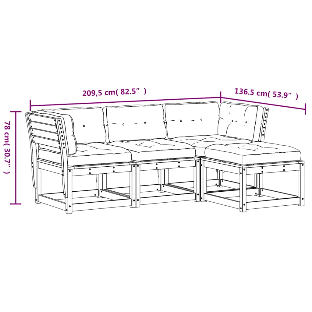 vidaXL 4tlg. Garten-Lounge-Set mit Kissen Wachsbraun Massivholz Kiefer