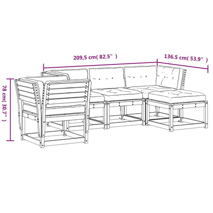 vidaXL 5tlg. Garten-Lounge-Set mit Kissen Wachsbraun Massivholz Kiefer