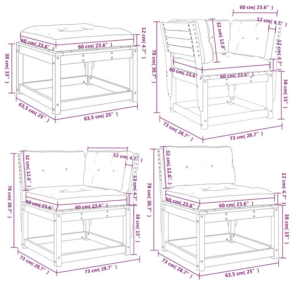 vidaXL 5tlg. Garten-Lounge-Set mit Kissen Wachsbraun Massivholz Kiefer