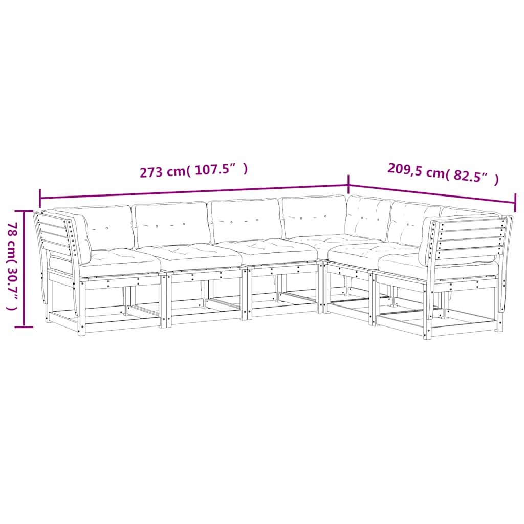 6-tlg. Garten-Sofagarnitur mit Kissen Weiß Massivholz Kiefer
