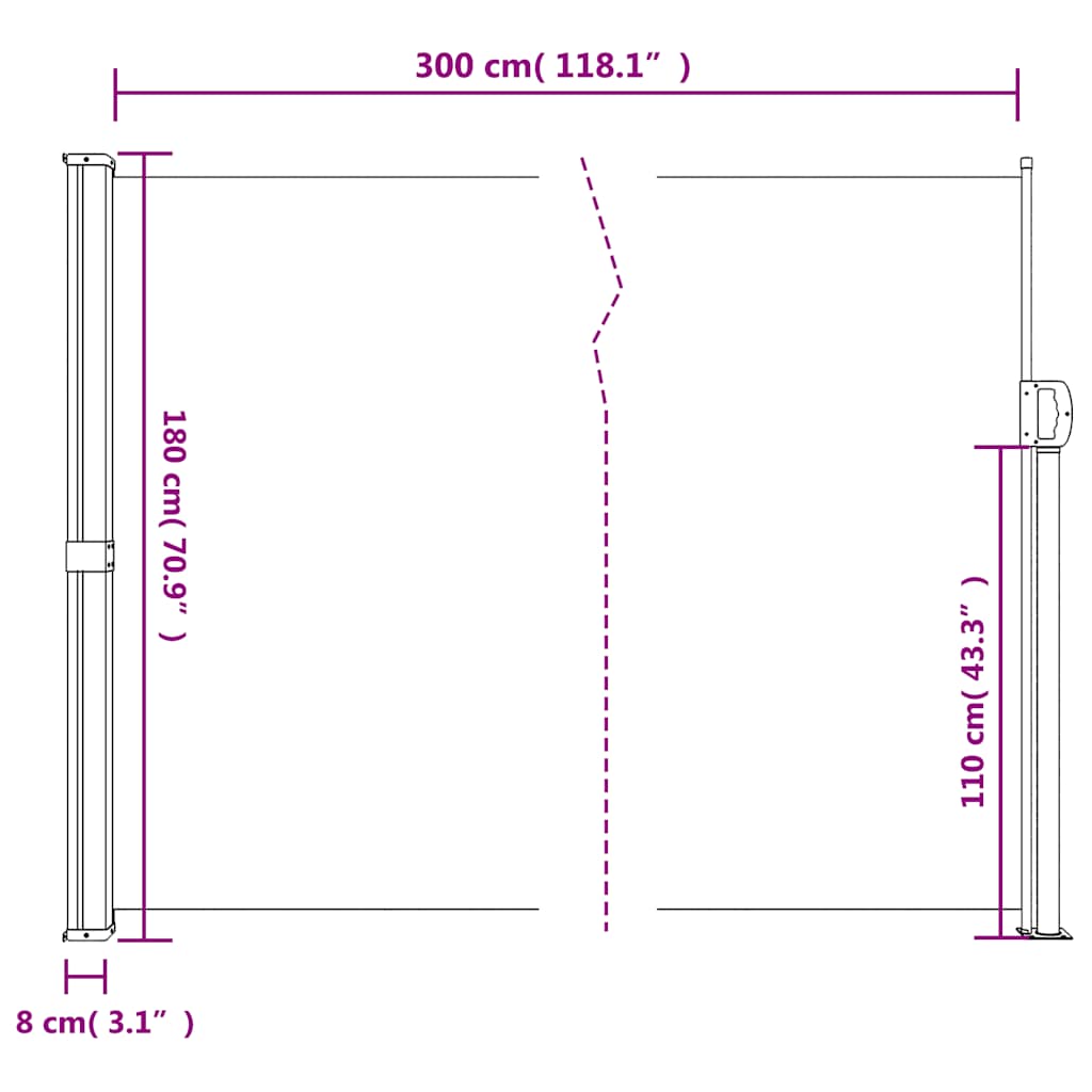 vidaXL Store latéral Rétractable Beige 180x300 cm