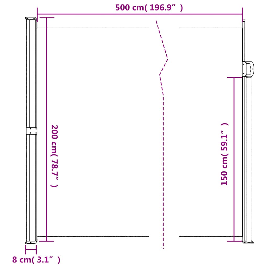 Store latéral rétractable vidaXL noir 200x500 cm