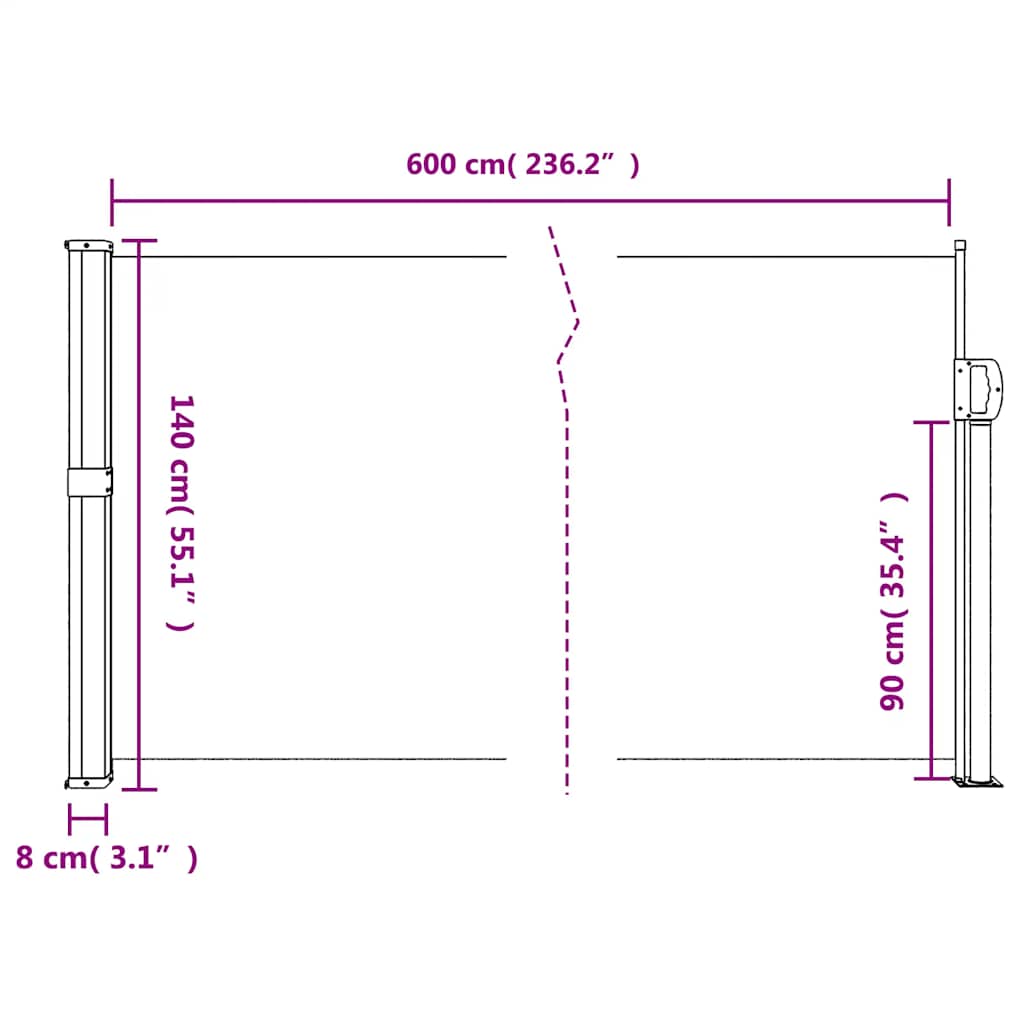 vidaXL Seitenmarkise Ausziehbar Weiß 140x600 cm