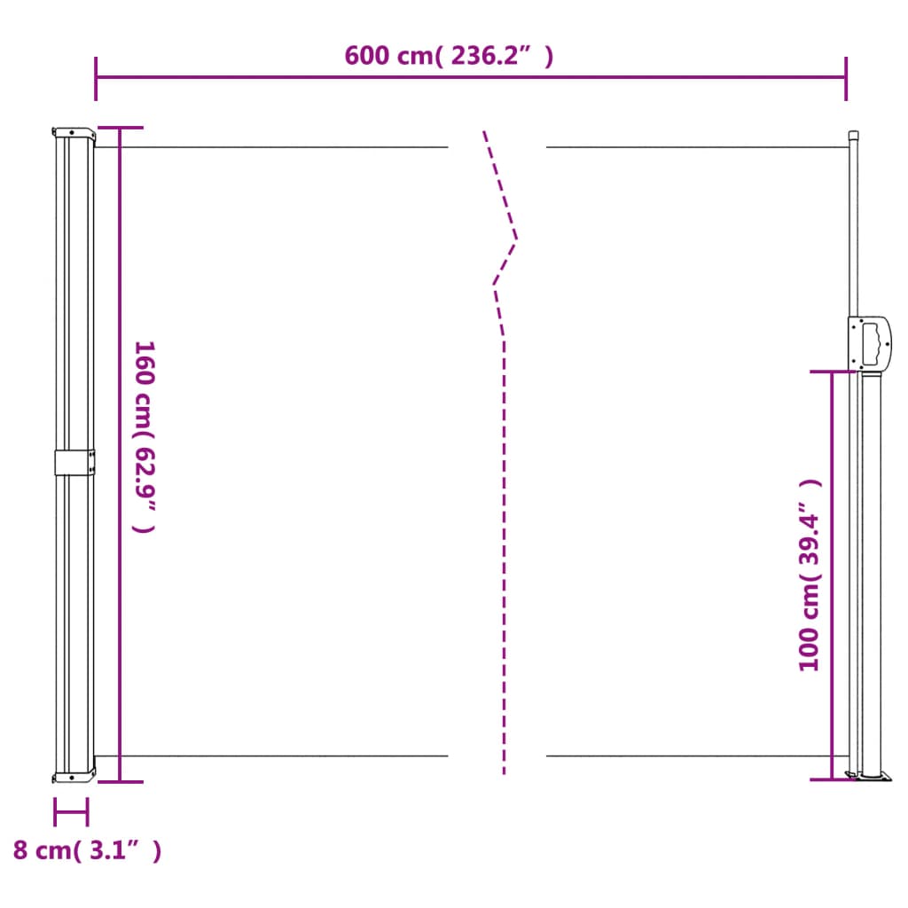 Store latéral rétractable vidaXL Bleu 160x600 cm