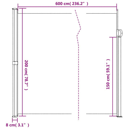 vidaXL Seitenmarkise Ausziehbar Schwarz 200x600 cm