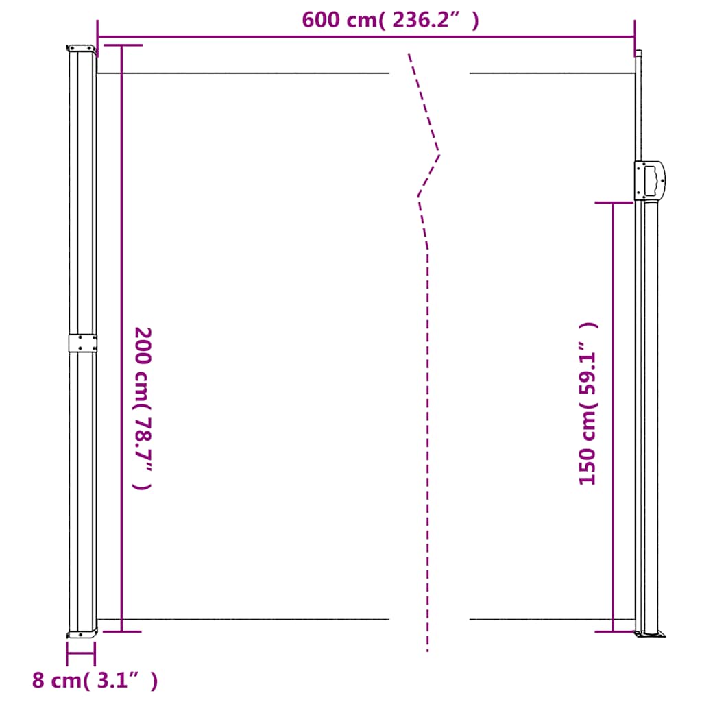 vidaXL Seitenmarkise Ausziehbar Weiß 200x600 cm
