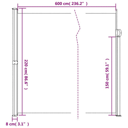 vidaXL Seitenmarkise Ausziehbar Creme 220x600 cm