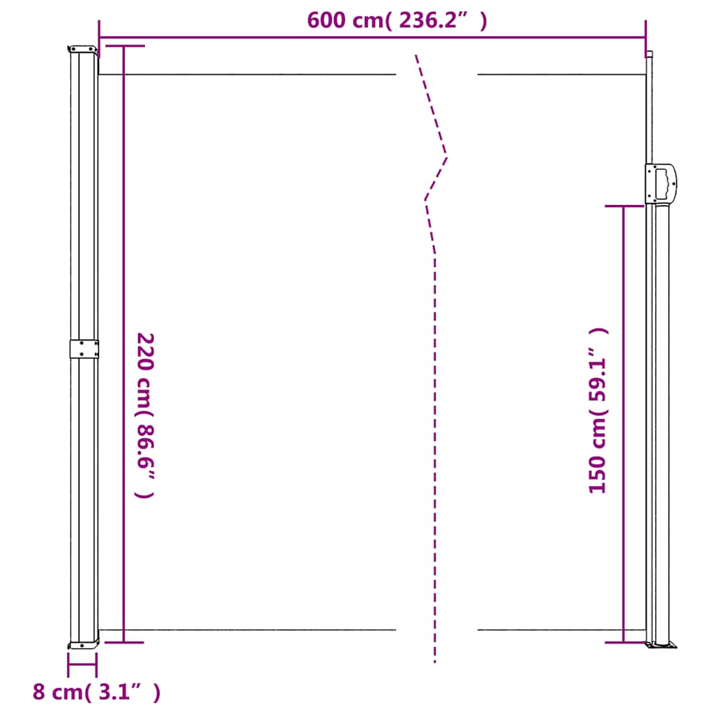 vidaXL Seitenmarkise Ausziehbar Taupe 220x600 cm