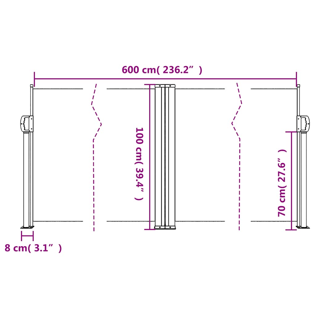 Store latéral vidaXL rétractable beige 100x600 cm