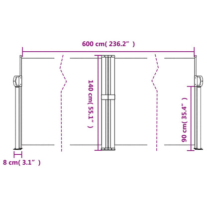 Store latéral rétractable vidaXL Noir 140x600 cm