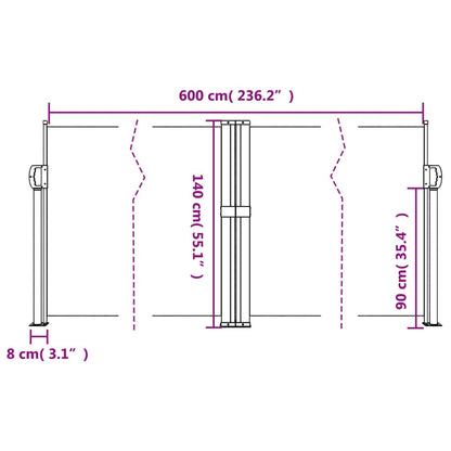 vidaXL Seitenmarkise Ausziehbar Weiß 140x600 cm