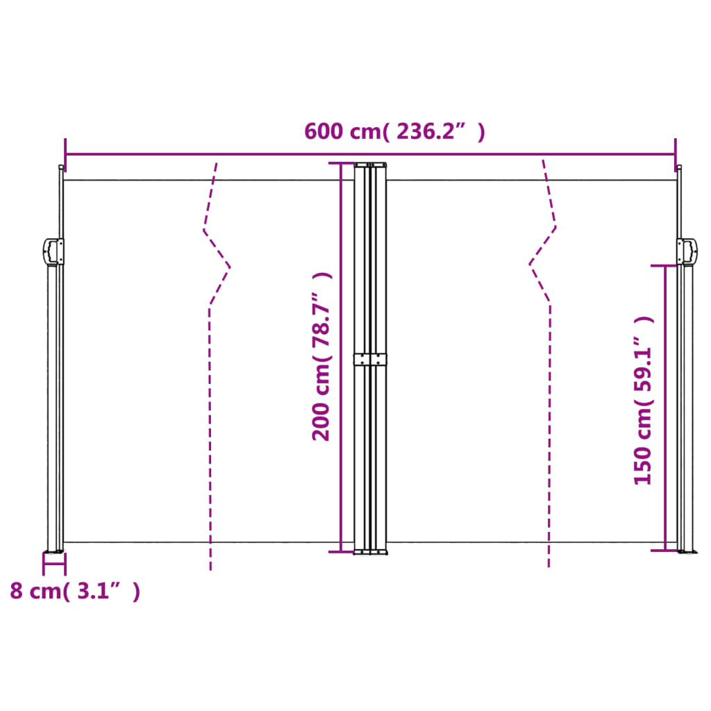 vidaXL Seitenmarkise Ausziehbar Terrakottarot 200x600 cm