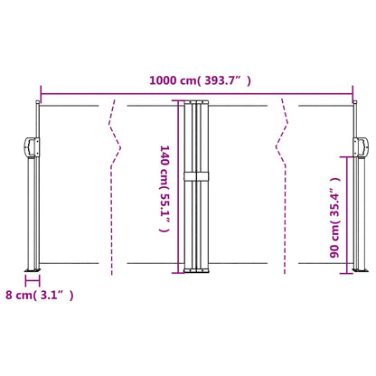 vidaXL Seitenmarkise Ausziehbar Schwarz 140x1000 cm