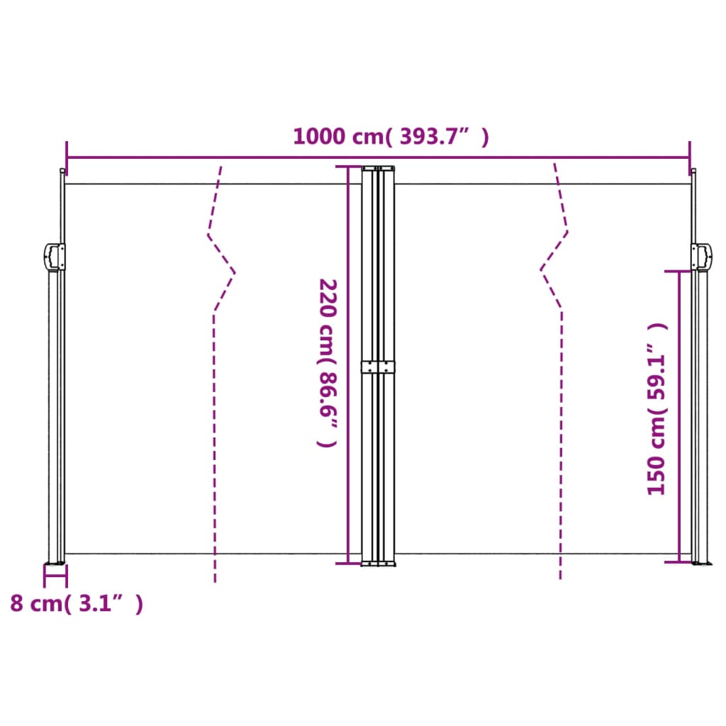 vidaXL Seitenmarkise Ausziehbar Schwarz 220x1000 cm