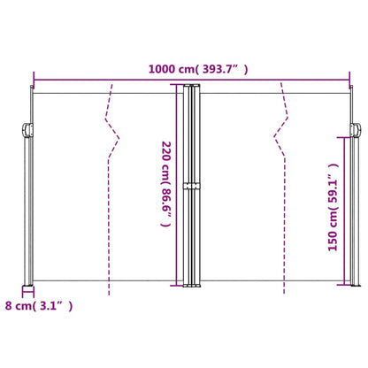 vidaXL Seitenmarkise Ausziehbar Schwarz 220x1000 cm