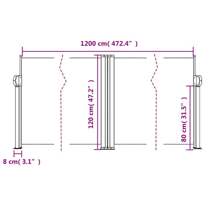 vidaXL Seitenmarkise Ausziehbar Creme 120x1200 cm