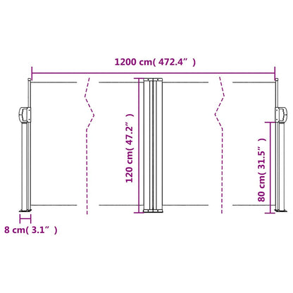 vidaXL Auvent latéral rétractable Taupe 120x1200 cm
