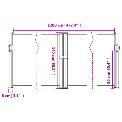 vidaXL Seitenmarkise Ausziehbar Creme 140x1200 cm