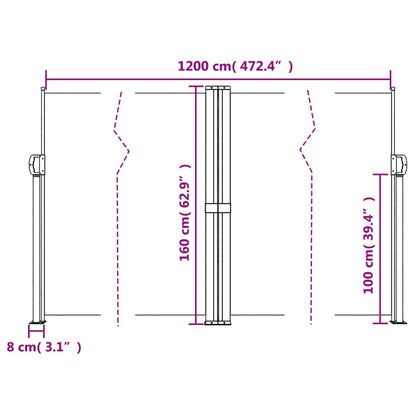 vidaXL Seitenmarkise Ausziehbar Braun 160x1200 cm
