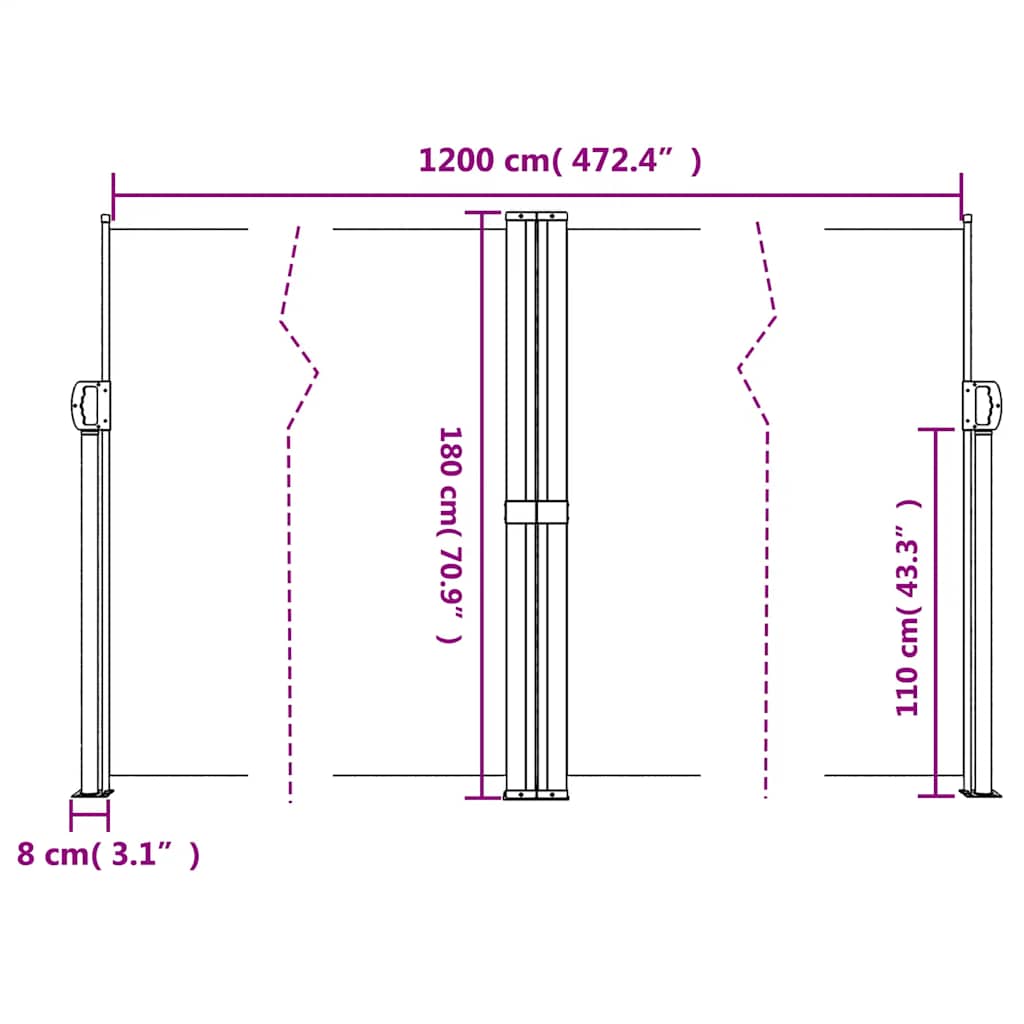 vidaXL Seitenmarkise Ausziehbar Terrakottarot 180x1200 cm