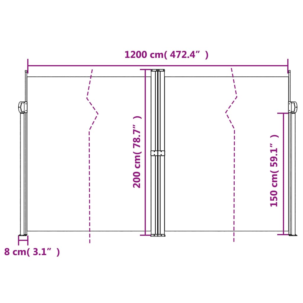 vidaXL Store latéral rétractable taupe 200x1200 cm