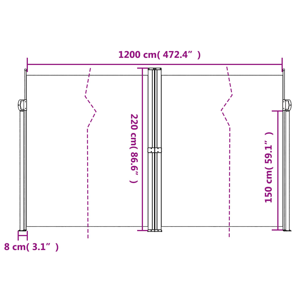 vidaXL Store latéral rétractable taupe 220x1200 cm