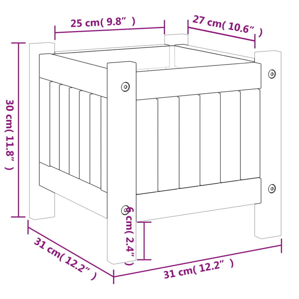 vidaXL Pflanzkübel mit Einlage 31x31x30 cm Massivholz Akazie