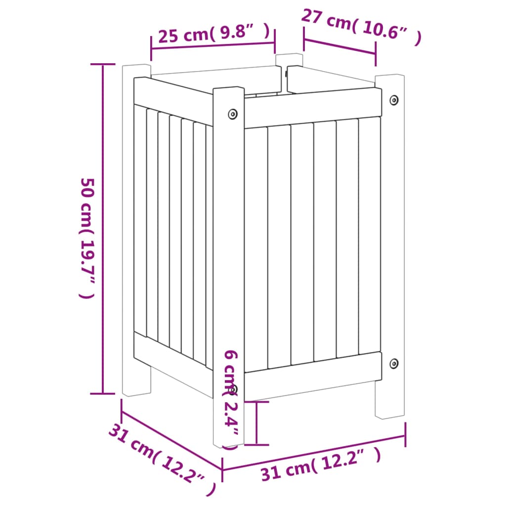 vidaXL Pflanzkübel mit Einlage 31x31x50 cm Massivholz Akazie