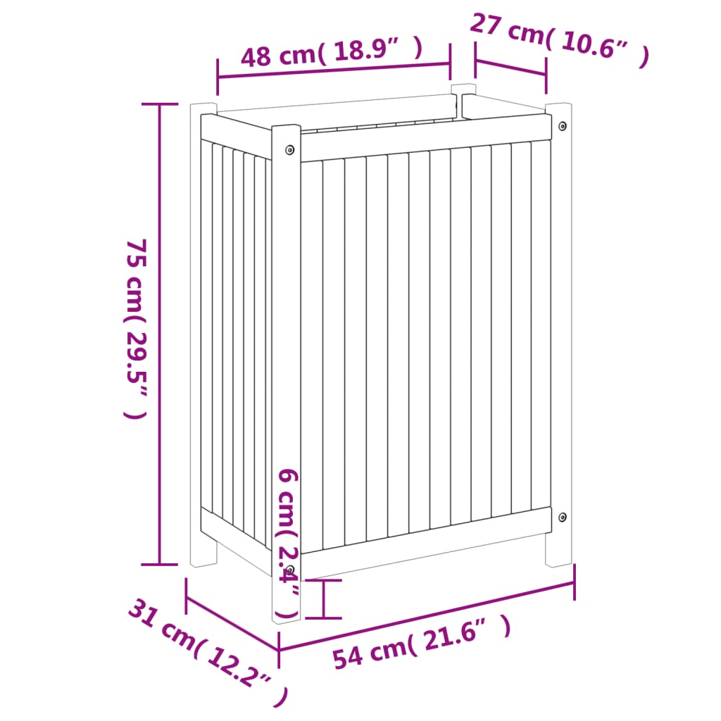 vidaXL Pflanzkübel mit Einlage 54x31x75 cm Massivholz Akazie