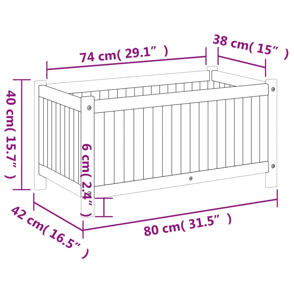 vidaXL Pflanzkübel mit Einlage 80x42x40 cm Massivholz Akazie