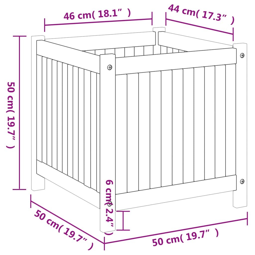 vidaXL Pflanzkübel mit Einlage 50x50x50 cm Massivholz Akazie