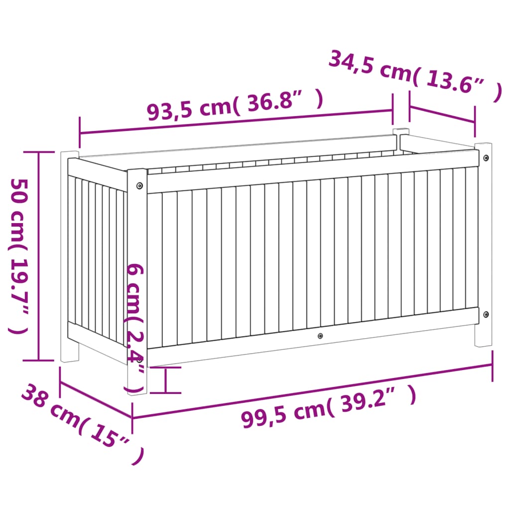 vidaXL Pflanzkübel mit Einlage 99,5x38x50 cm Massivholz Akazie