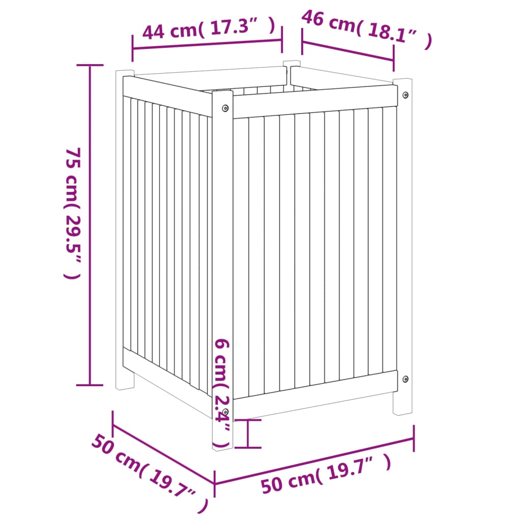 vidaXL Pflanzkübel mit Einlage 50x50x75 cm Massivholz Akazie